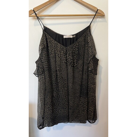 Ramy Brook Green Animal Print Silk Cold Shoulder Blouse Size Large - Picture 1 of 10